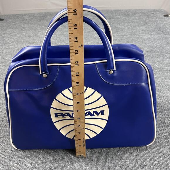Vintage Pan Am Explorer Bag Blue Top Handle Travel Bag Limited Edition Leather - Picture 10 of 15